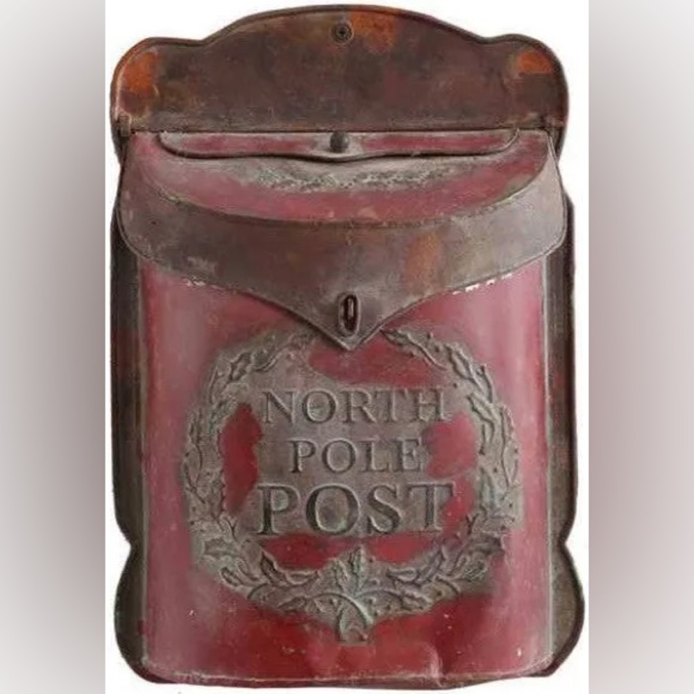 CREATIVE  Co-Op Santa’s NORTH POLE POST Tin Mailbox Vintage Look
